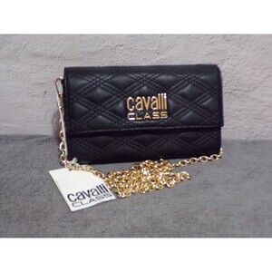 Cavalli Class Black Turin Wallet Phone Crossbody Bag Purse Quilt Stitch NEW.....